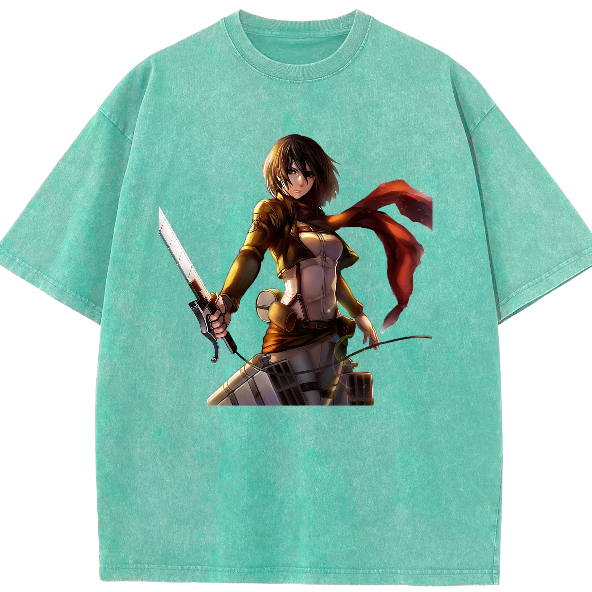 （画像用） 進撃の巨人 ミカサ·アッカーマン Attack on Titan Mikasa Ackerman 綿100% ヴィンテージ風 半袖Tシャツ（フロントプリント）